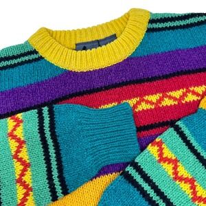 LIZWEAR Vintage Multicolor Striped Long Sleeve Crew Neck Pullover Sweater‎ Small